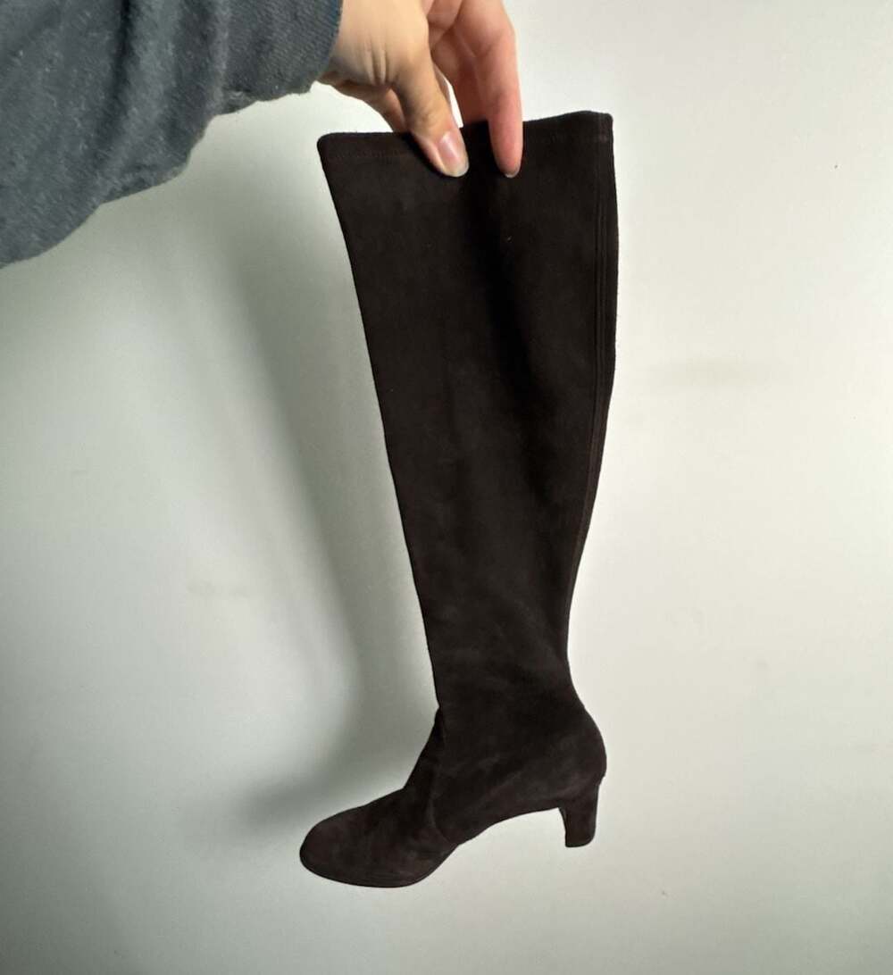 Stuart Weitzman Brown Suede Knee-High Block Heel Boots - Picture 3 of 15